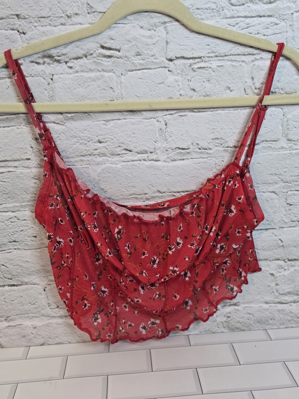 SHEIN Cherry Red Floral Ruffle Camisole Sz S